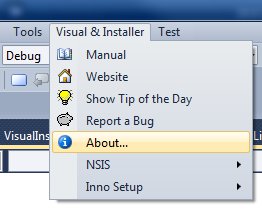 visual installer about menu